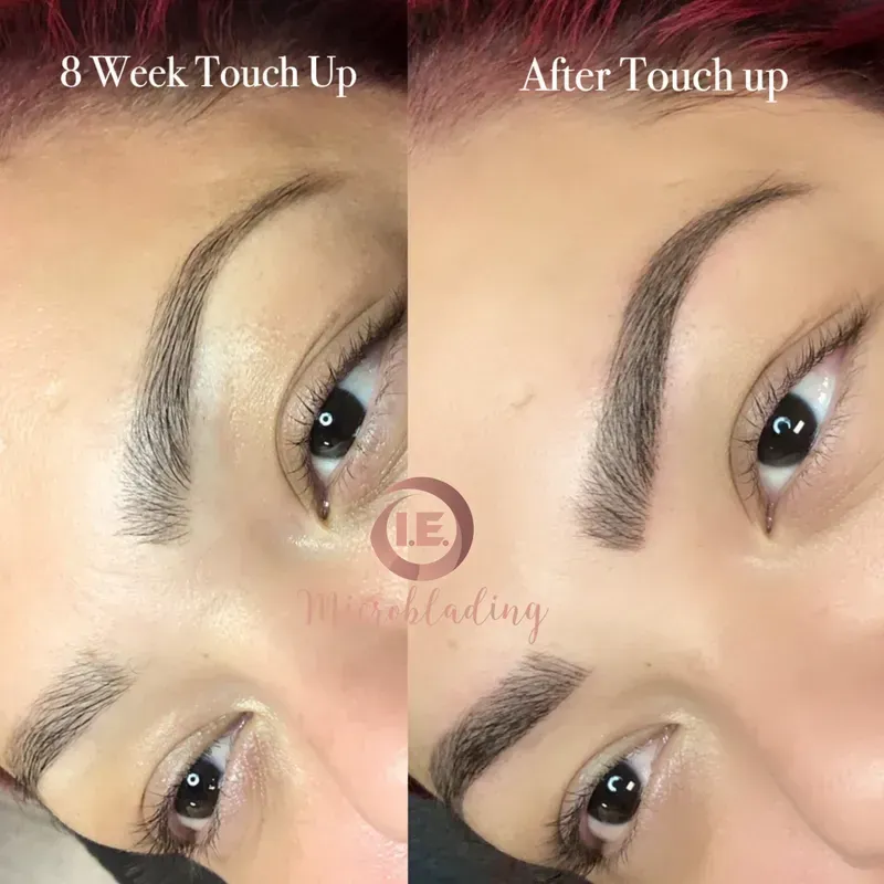 A before and after picture of a woman 's eyebrows.