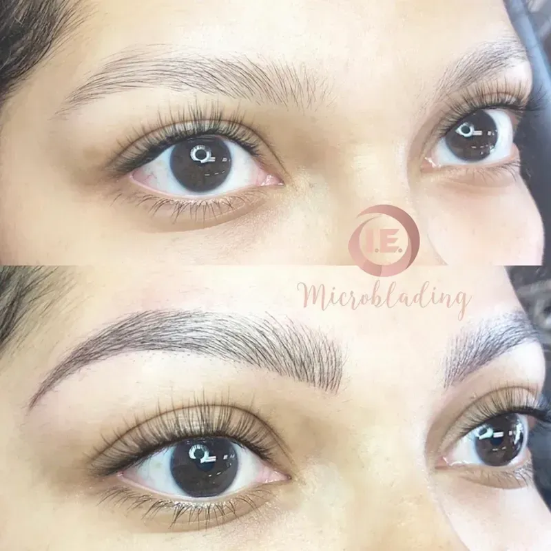 A before and after photo of a woman 's eyebrows.