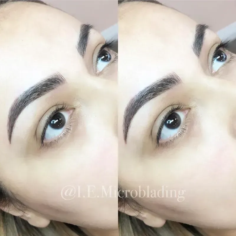 A before and after photo of a woman 's eyebrows.