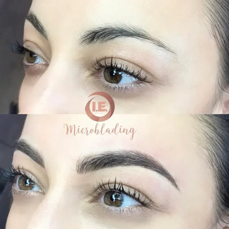 A before and after picture of a woman 's eyebrows.