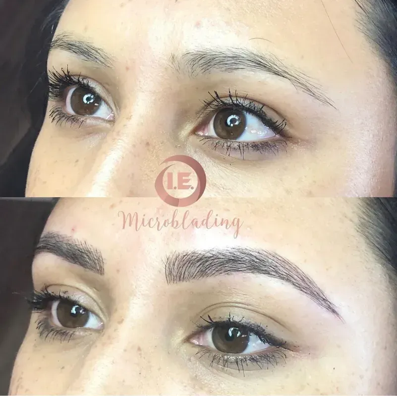 A before and after picture of a woman 's eyebrows