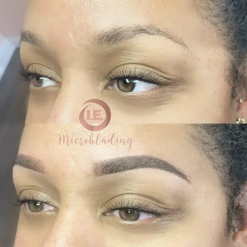 A before and after photo of a woman 's eyebrows.