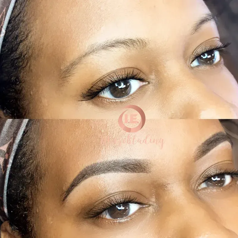 A before and after picture of a woman 's eyebrows.