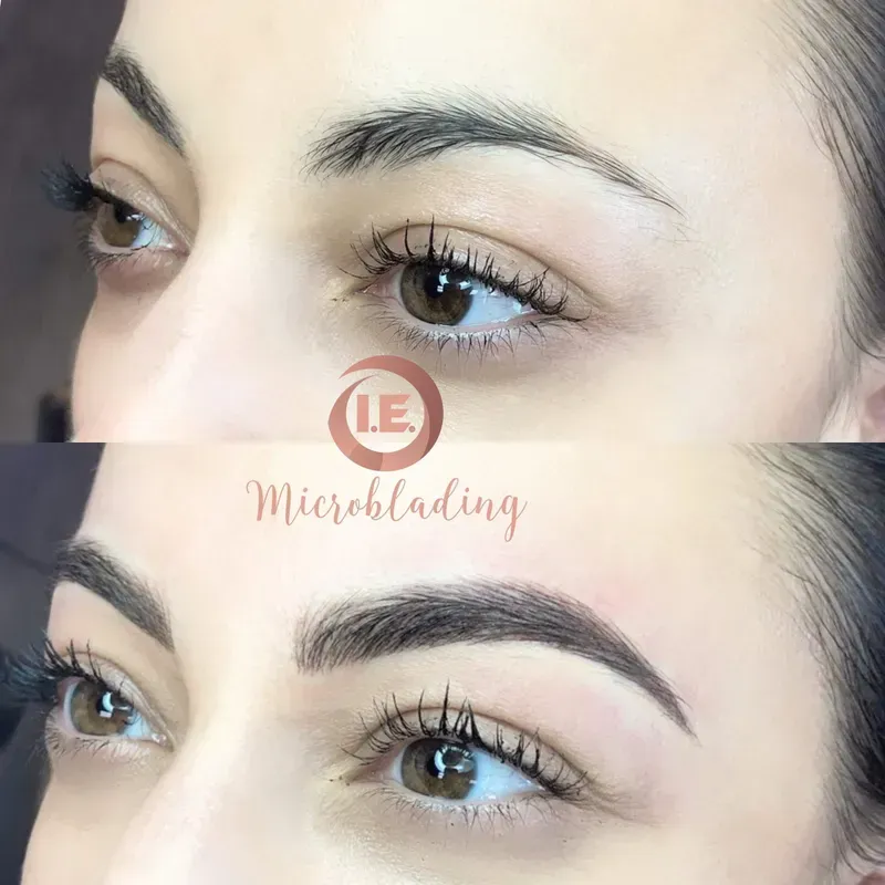 A before and after photo of a woman 's eyebrows.
