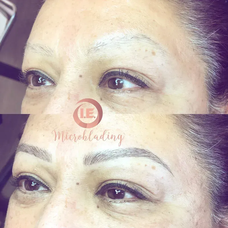 A before and after photo of a woman 's eyebrows.