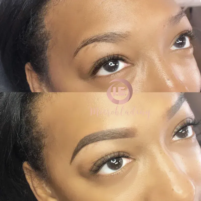 A before and after picture of a woman 's eyebrows.