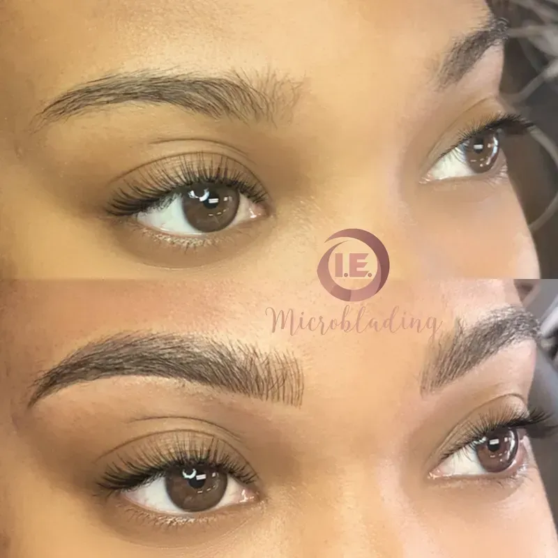 A before and after picture of a woman 's eyebrows.