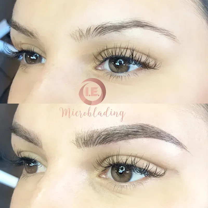 A before and after photo of a woman 's eyebrows.