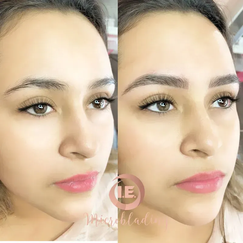 A before and after photo of a woman 's eyebrows.