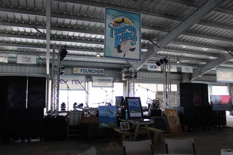 The inside of a building with a sign that says happy fishing