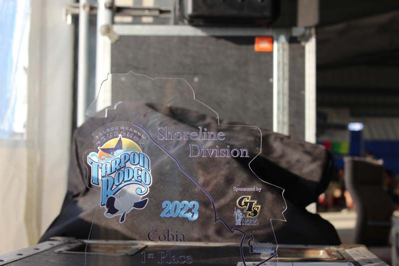 A trophy for the grapevine division is sitting on a table.