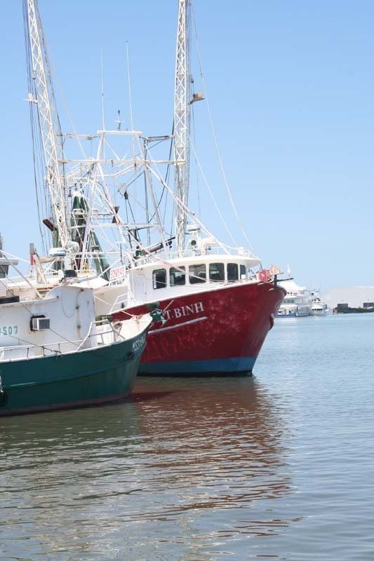 Two boats are docked next to each other in the water.