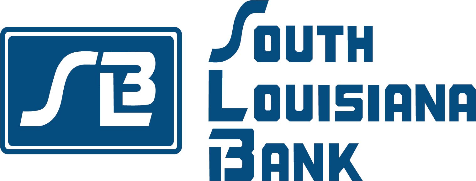 The logo for south louisiana bank is blue and white