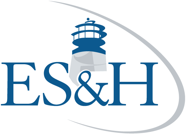 A logo for es & h with a lighthouse on top