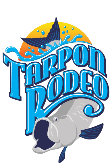 A tarpon rodeo logo with a fish in the water
