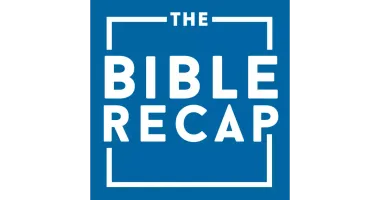 The bible recap logo is blue and white on a white background.