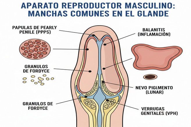 Manchas comunes en el glande, enfermedades visibles