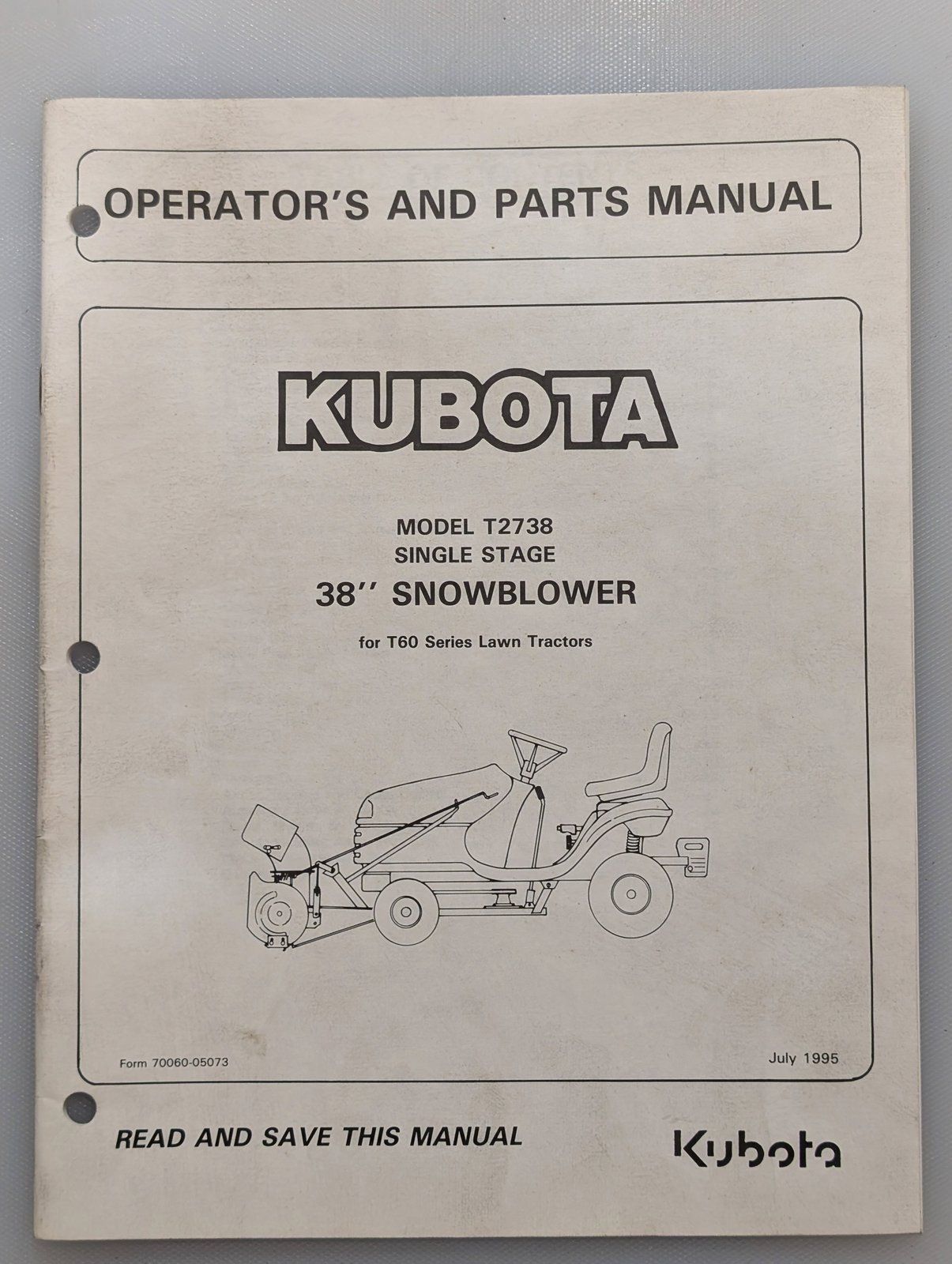 8-59770 OM & PC KUBOTA MODEL T2738 38