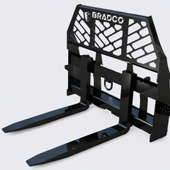 Black forklift attachment with two long forks and a lattice backrest, branded GRADCO