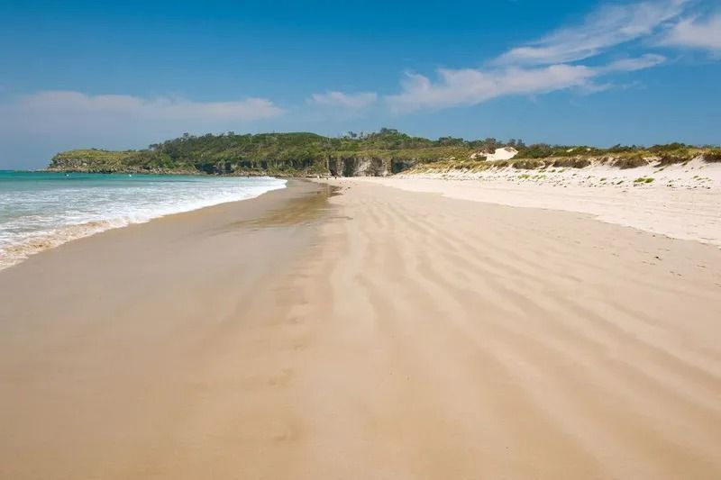 Sandy Beach With Gentle Waves, Light Blue Sky — Jamac Cleaning Services in Swansea, NSW