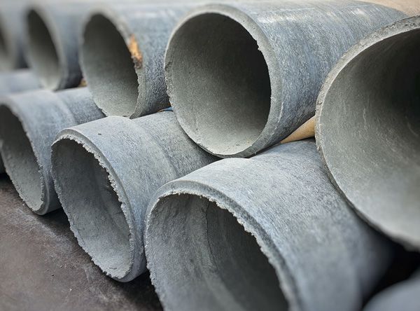 A row of concrete pipes stacked on top of each other on a table.