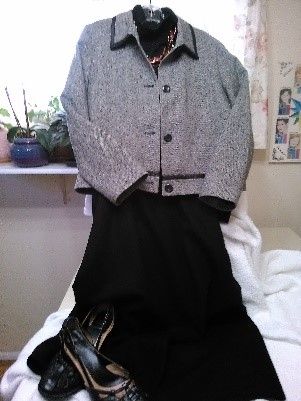 Gray Jacket with Broom Skirt & Heels