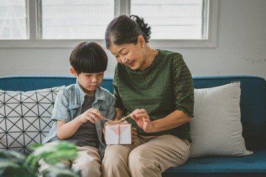 Woman opening present