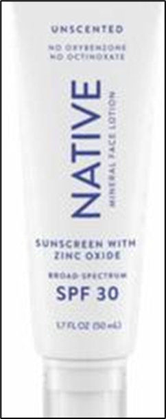 A tube of native sunscreen with zinc oxide spf 30