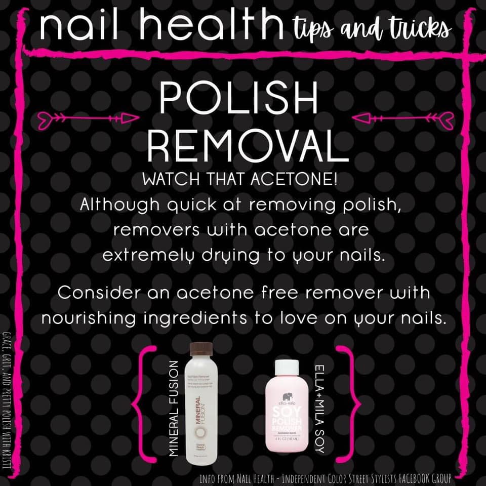 A poster that says nail health tips and tricks polish removal