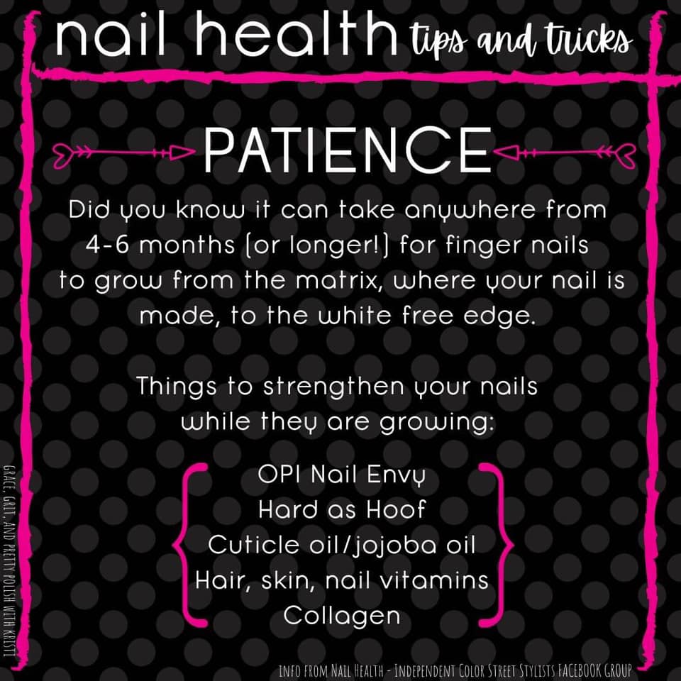 A poster that says nail health tips and tricks patience