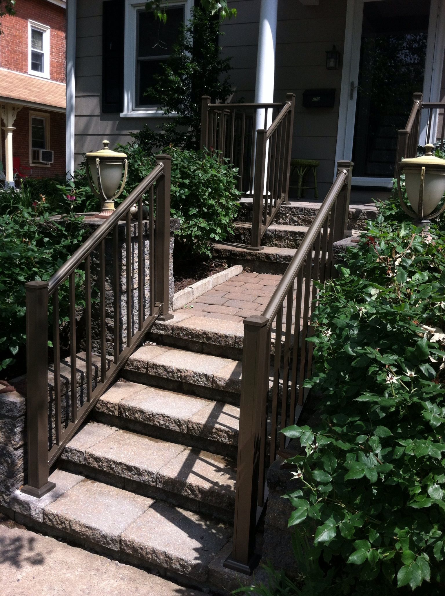A set of stairs leading up to a house