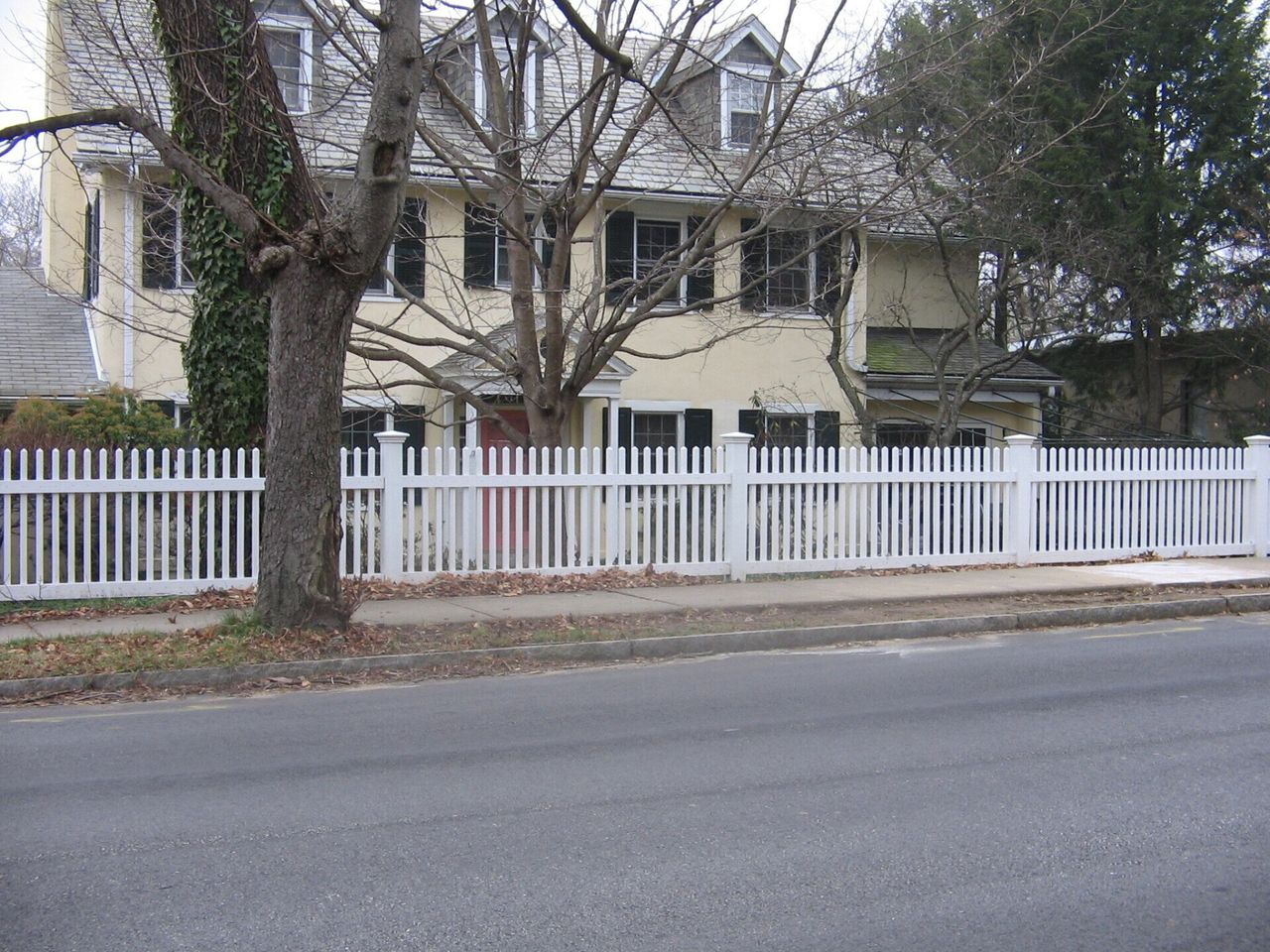 White Two By Two Picket Fence Beside Road — Hatboro, PA — Main Street Fence