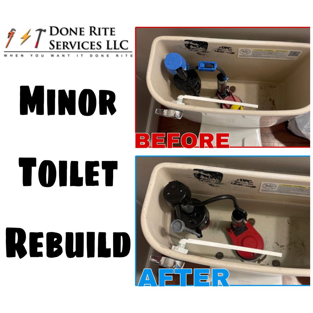 A toilet before and after being rebuilt by done rite services llc
