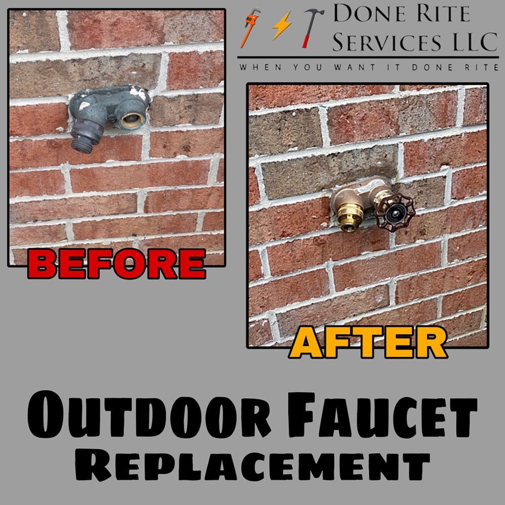 A before and after picture of an outdoor faucet replacement