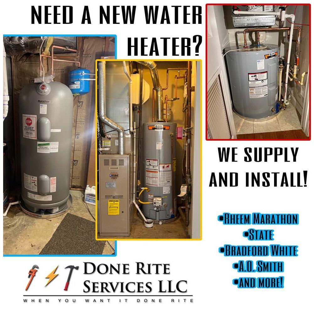 A water heater is being installed in a house by done rite services llc.