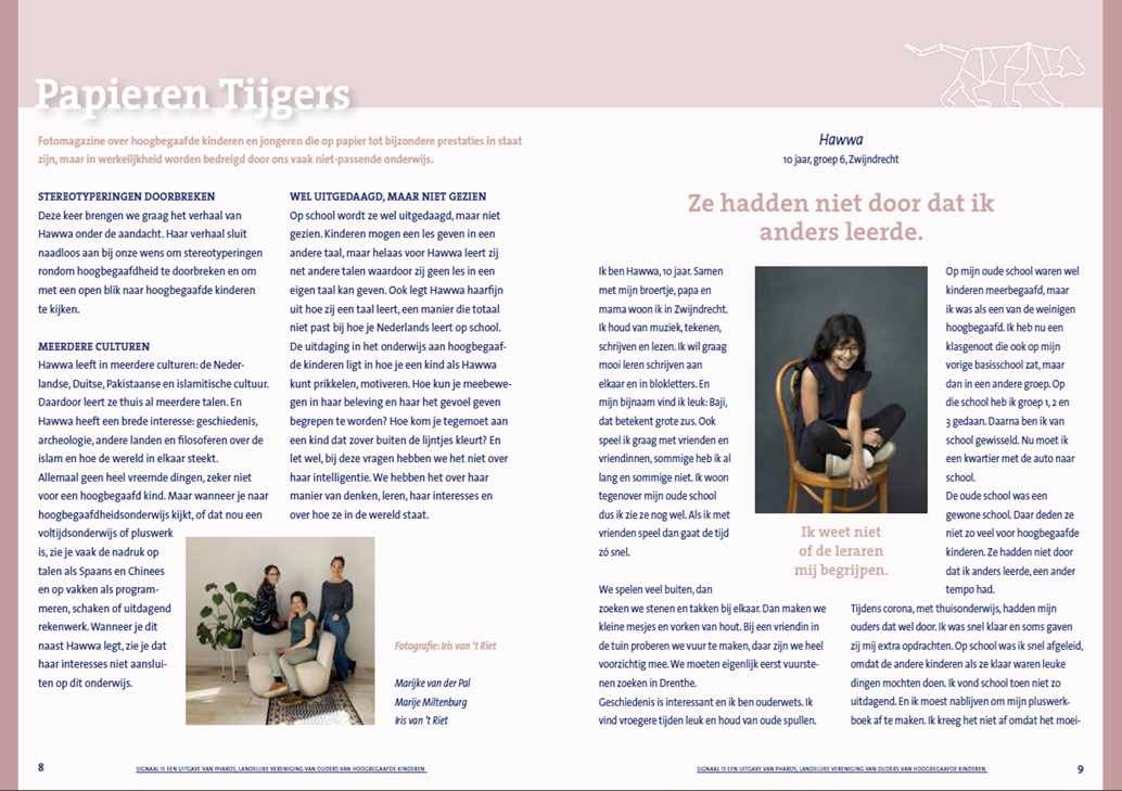 Interview Hawwa uit tijdschrift Papieren Tijgers in ledenblad Signaal, editie 80.