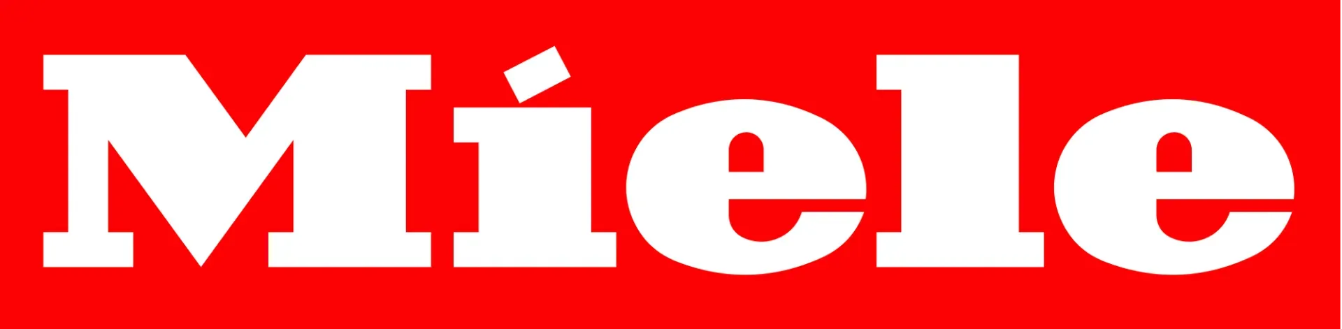 Miele logo in white text on a red background.