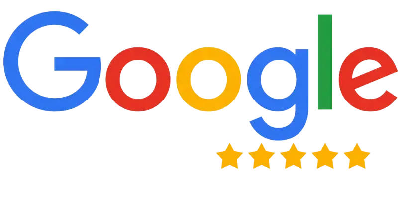 Google logo with five stars below, indicating a 5-star rating.