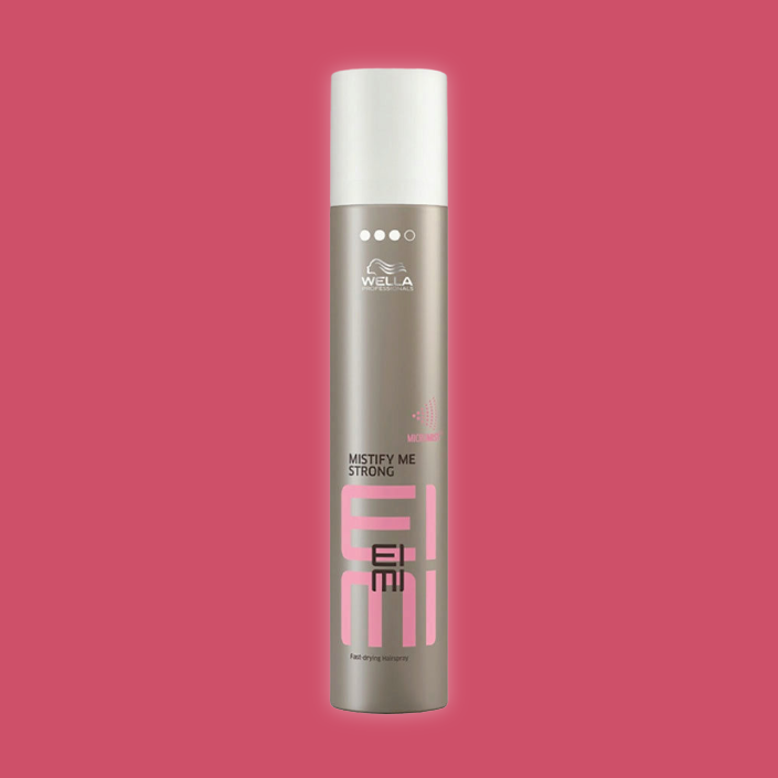 a bottle of wella hair spray on a pink background .