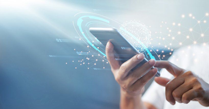 Man using mobile smart phone