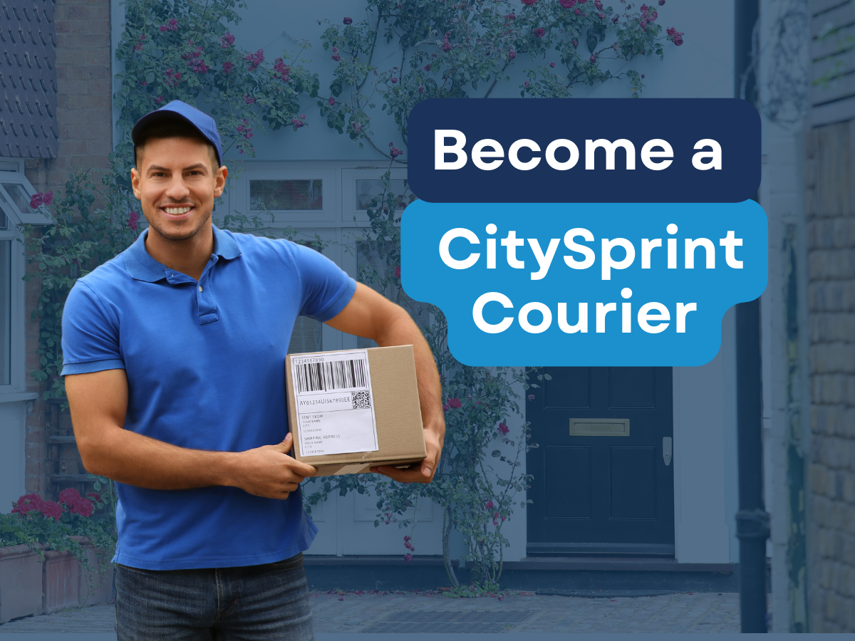 Image of a delivery driver holding a package