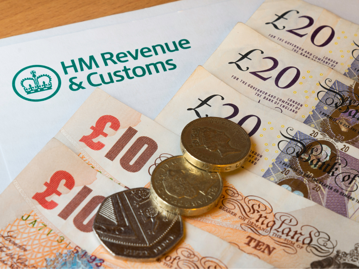 Image of a HM Revenue Customs Tax Return with Cash