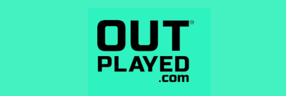 a logo for out played.com on a green background