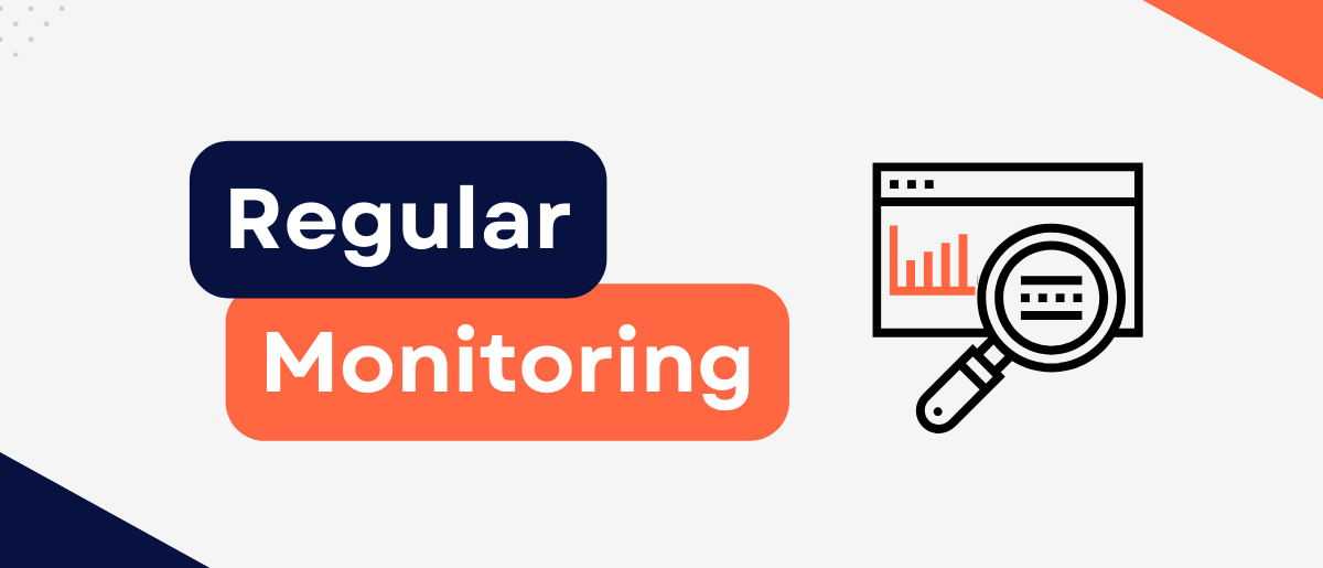 a logo for regular monitoring with a magnifying glass and a graph 