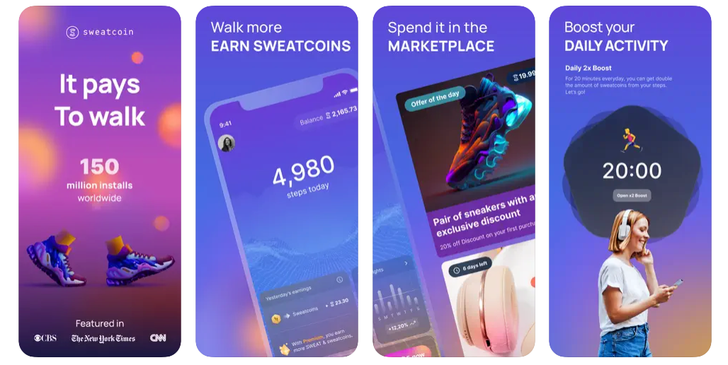 a screenshot of sweatcoin app on iphone