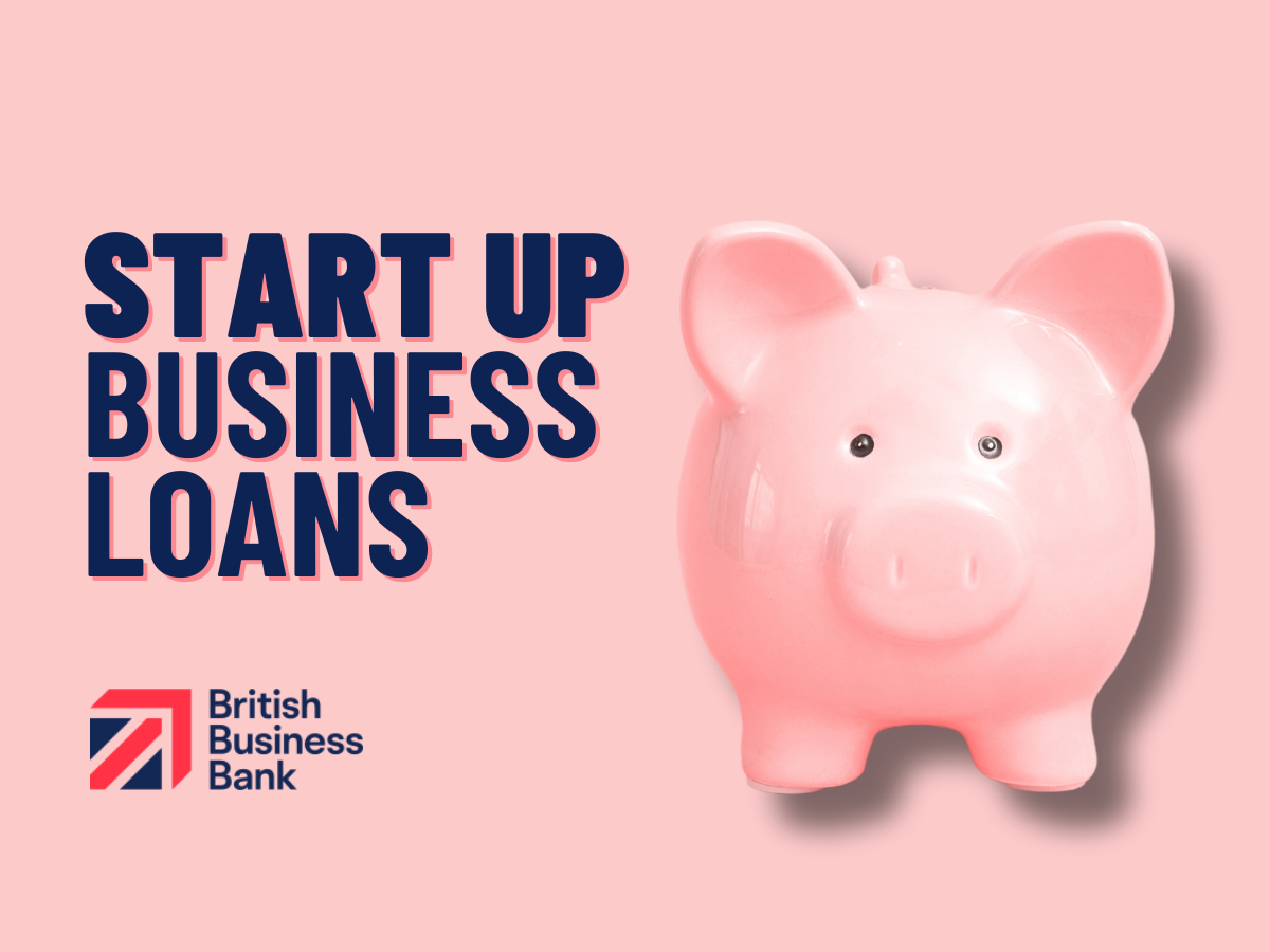 a pink piggy bank with the words start up business loans written on it
