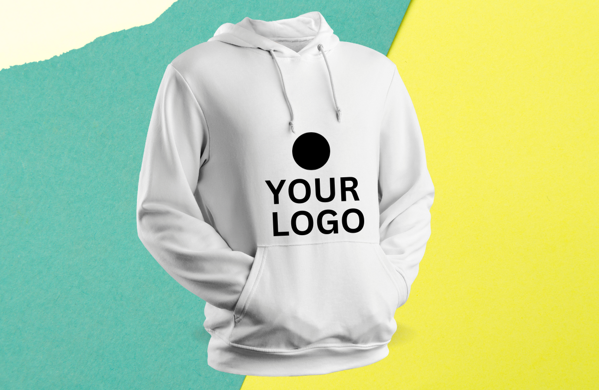Image of a hoodie with your logo text