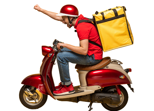 Image of a food delivery driver on a moped