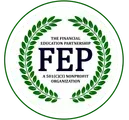 Green circular logo for the Financial Education Partners (FFP) nonprofit with laurel leaves and text inside