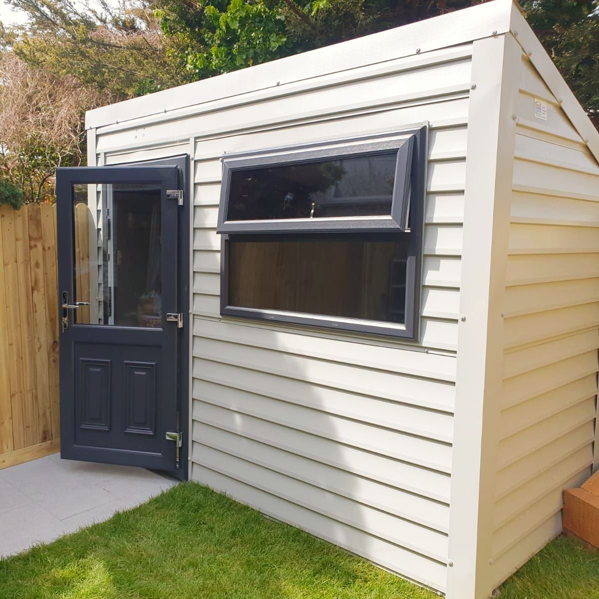 Custom-built shed with a unique colour scheme
